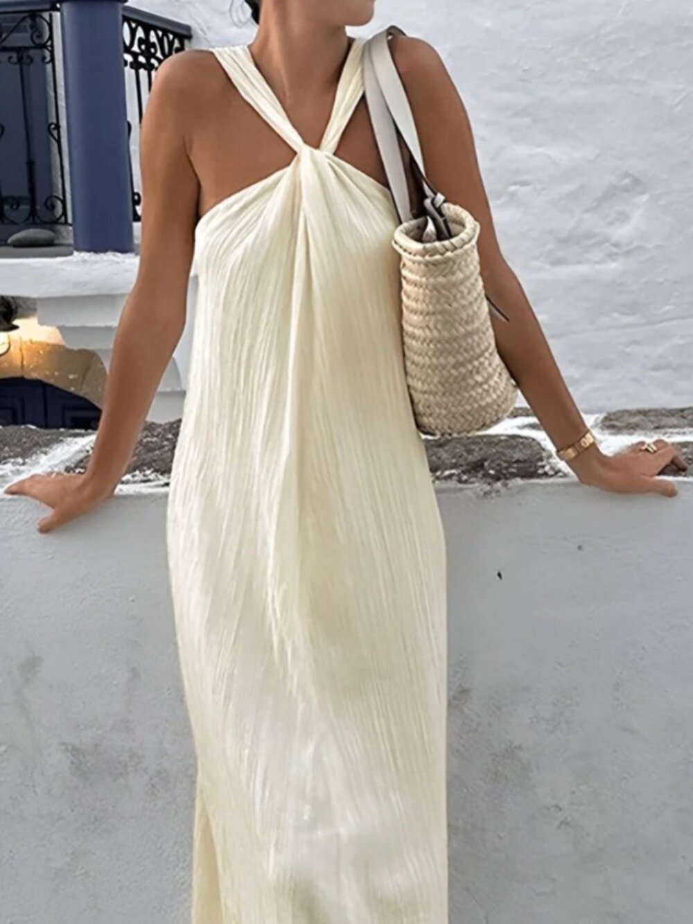 Commense Creamy Halter Long Dress M